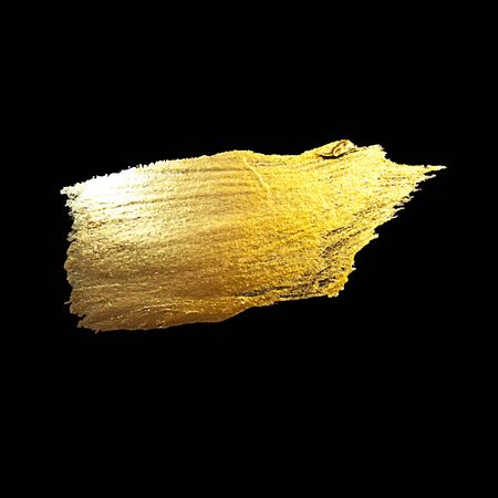 Gold Watercolor Texture Paint Stain Abstract Illustration. Shining Brush Stroke for you Amazing Design Project. Black Background.のイラスト素材
