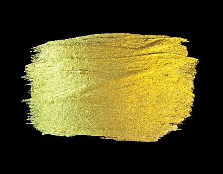 Gold Watercolor Texture Paint Stain Abstract Illustration. Shining Brush Stroke for you Amazing Design Project. Black Background.のイラスト素材