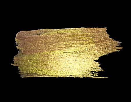 Gold Watercolor Texture Paint Stain Abstract Illustration. Shining Brush Stroke for you Amazing Design Project. Black Background.のイラスト素材