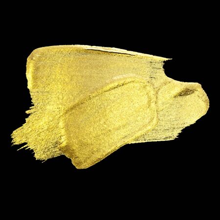 Gold Watercolor Texture Paint Stain Abstract Illustration. Shining Brush Stroke for you Amazing Design Project. Black Background.のイラスト素材