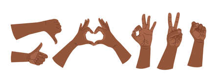 Hand gestures. Hands human gestures set. Different human finger gesture signs collection isolated vector illustrationのイラスト素材