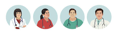 Asian Medics. Chinese Medical Characters.のイラスト素材