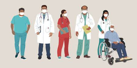 Indian Medics. Medical Characters. Doctor and Nurse wearing Face Mask, team of doctors concept, medical office or laboratory. Modern flat vector concept digital people vector illustrationのイラスト素材