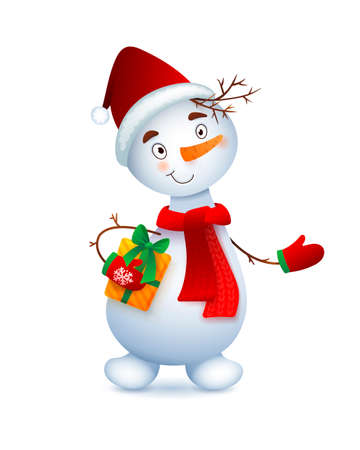Vector Cute Snowman. Christmas illustration with funny snowman. Santa Claus hat.の写真素材