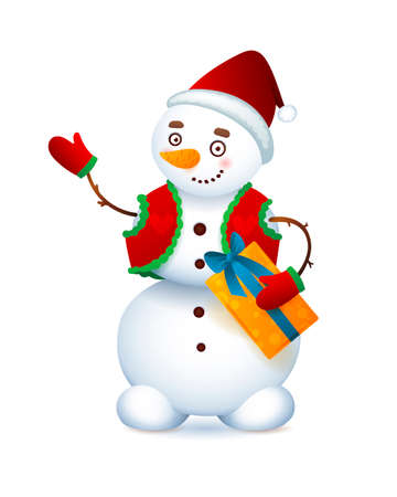Vector Cute Snowman. Christmas illustration with funny snowman. Santa Claus hat.のイラスト素材