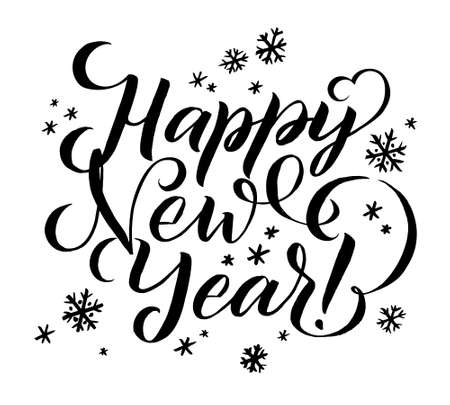 Happy New Year Lettering. Greeting Card Design on White Background. Vector Illustration.のイラスト素材