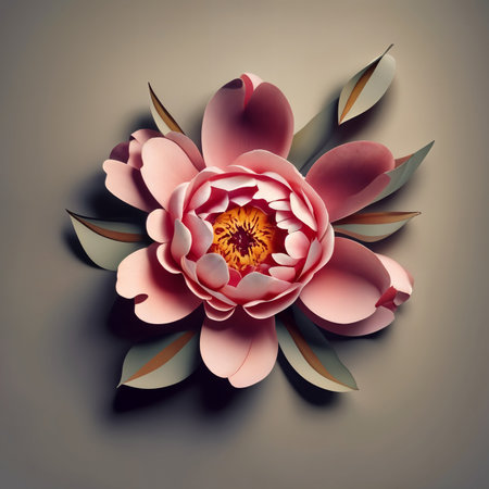 Pink peony and leaves on grey background, Realistic Floral Illustrations for Simple and Elegant Bridal Designs, Wallpaper, Greetings, Wallpapers, Fashionの写真素材