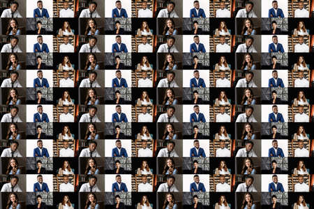 Collage many diverse Afro American business successful people of different age looking at camera...