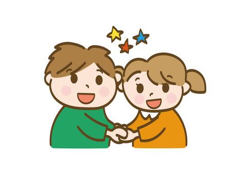 Shaking hands _ Boy and girl holding handsのイラスト素材