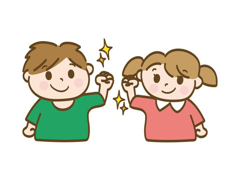 Boys and girls cheering for their efforts with fist pumps __ Lower elementary school students _ Toddlersのイラスト素材