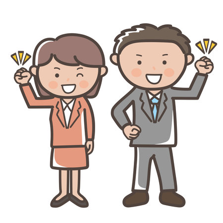 Illustration of highly motivated male and female businessmen with fist pumpsのイラスト素材