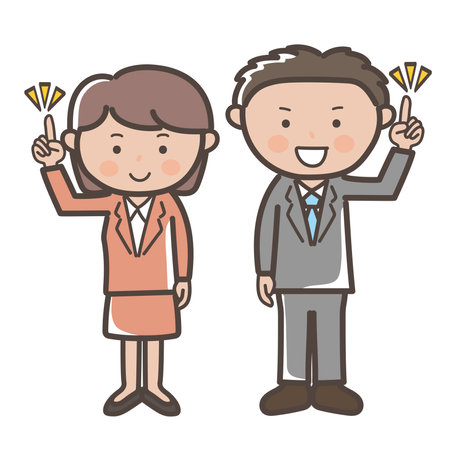 Illustration of male and female businessmen explaining pointsのイラスト素材