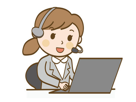 Call center woman answering the phone_Female office worker in a suitのイラスト素材