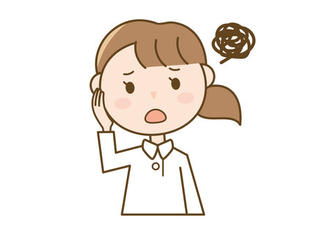 A nurse who has a headache with troubles and troubles_Illustration of a woman wearing a white coatのイラスト素材