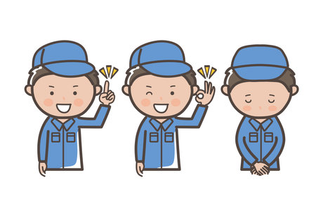 Upper body 3 pose set for workers and cleaners_Apologize_Points_Understoodのイラスト素材