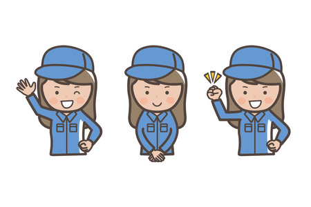 Upper body pose set for female workers and cleaners_Guts pose_Greetings_Replyのイラスト素材