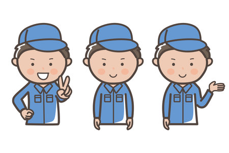 Upper body 3 pose set for workers and cleaners_Piece_Guidance_Explanationのイラスト素材