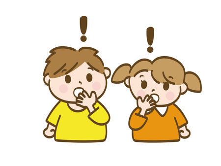 A boy and a girl who are surprised and cover their mouths_Early elementary school students_Toddlersのイラスト素材