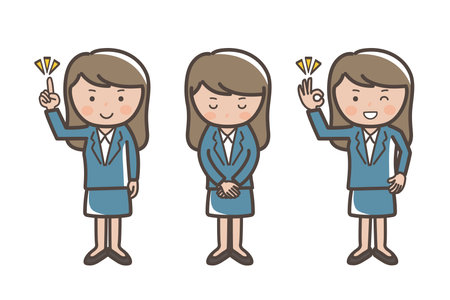 Pose set of a business woman in a blue suit_Understanding_Points_Apologizingのイラスト素材