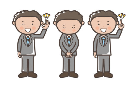 Businessman 3 pose set_Guts pose_Point_OK_Apologizeのイラスト素材