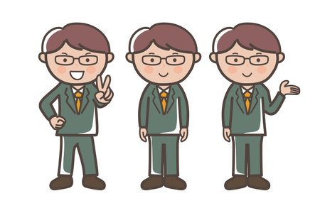 Elite style businessman 3 pose set_piece_guide_explanationのイラスト素材