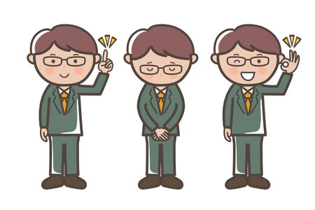 Elite-style businessman 3-pose set_Guts pose_Points_OK_Apologizeのイラスト素材