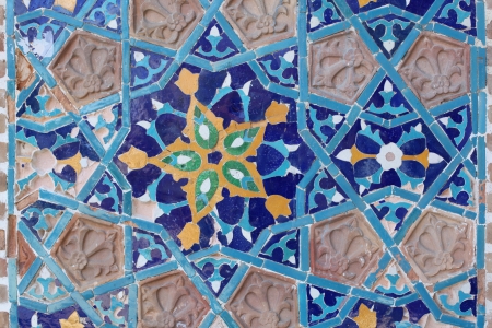 Asian mosaics on the wall of ancient bath-house in Tbilisi, Georgiaの写真素材