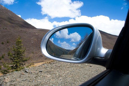 blue sky from Rearview mirro の写真素材
