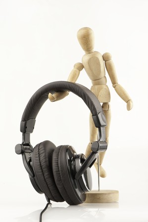 wood man Abstract Listen by Headphonesの写真素材