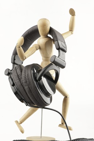 wood man Abstract Listen by Headphonesの写真素材