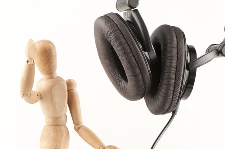 wood man Abstract Listen by Headphonesの写真素材