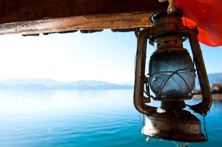 a Lantern Lamp sideby lugu lake.の写真素材