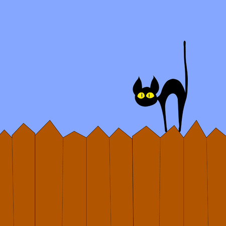black cat on the fenceのイラスト素材