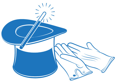 Magician Top Hat with Magic Wand and White Glovesのイラスト素材