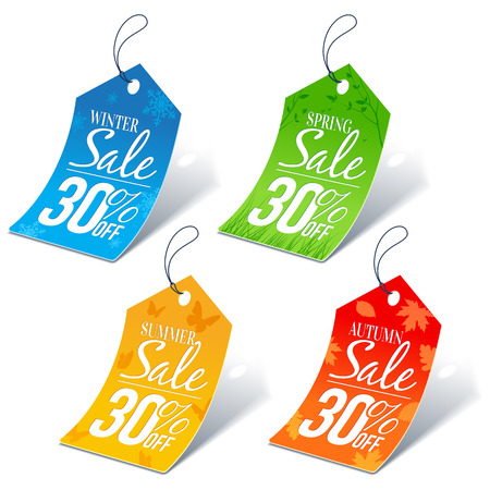 Seasonal Shopping Sale 30 Percent Off Discount Price Tagsのイラスト素材