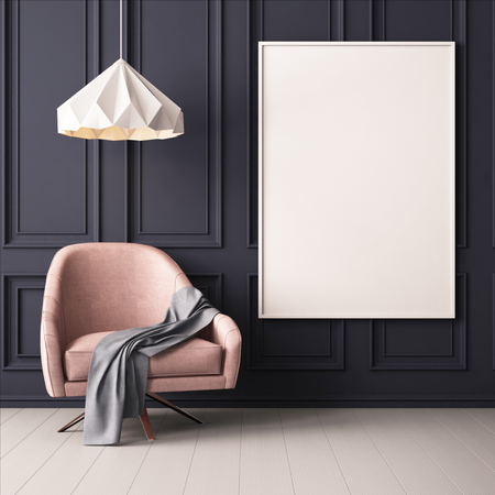 Mock up poster in the interior with a soft chair. 3d illustrationの写真素材