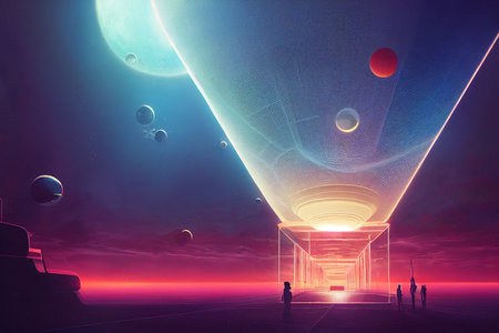 Futuristic City In Space Galaxy Concept Illustration
