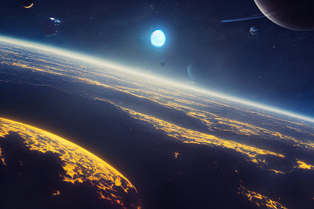 Planet Distruction in Space Concept Art Illustrationの写真素材