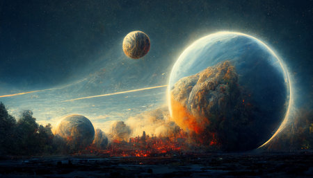 Destruction of planets concept art illustration background image