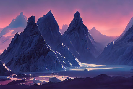 A mysterious glacier in a Tolkien-inspired fantasy worldの写真素材