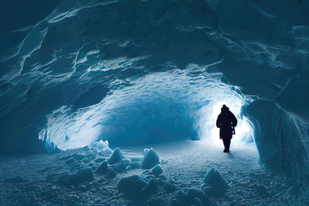 Inside a glacier cave of an ancient frozen galleon