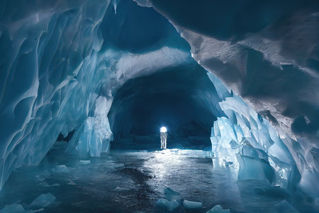Inside a glacier cave of an ancient frozen galleonの写真素材