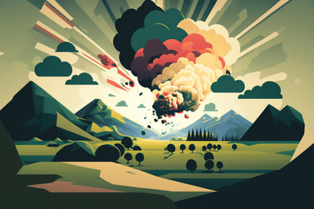 Explosion in the mountains. Vector illustration of a natural disaster.の写真素材