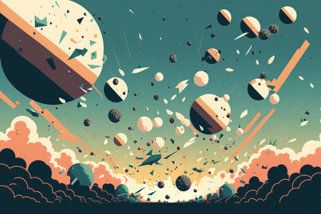 Space scene with planets, stars and comets. Vector illustration.