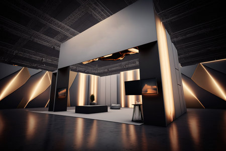 Exhibition Stand Interior Design. 3D rendering. Mock up.