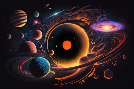 Planets in space with stars, planets and galaxies. Vector illustration.