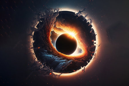 3D illustration of planet in space with sun in the center.