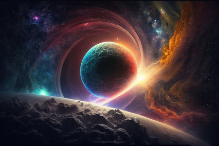 Cosmic art, science fiction wallpaper. Beauty of deep space. Billions of galaxies in the universe Cosmic art backgroundの写真素材