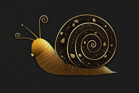 Snail with gold pattern on black background. 3d illustration.の写真素材