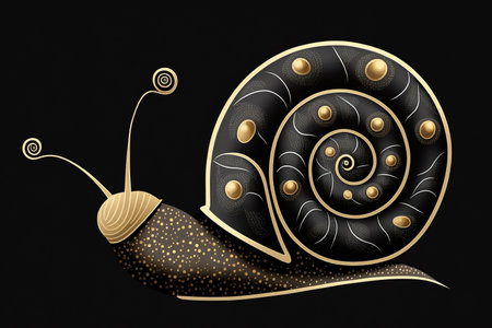 Snail with gold pattern on a black background. 3d renderingの写真素材